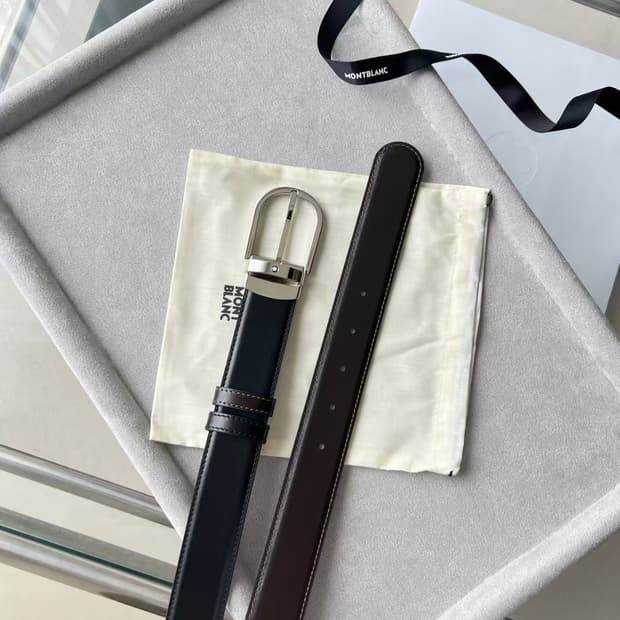 【정품】몽블랑 리버서블 가죽 벨트 90cm/3.5cm 실버 버클