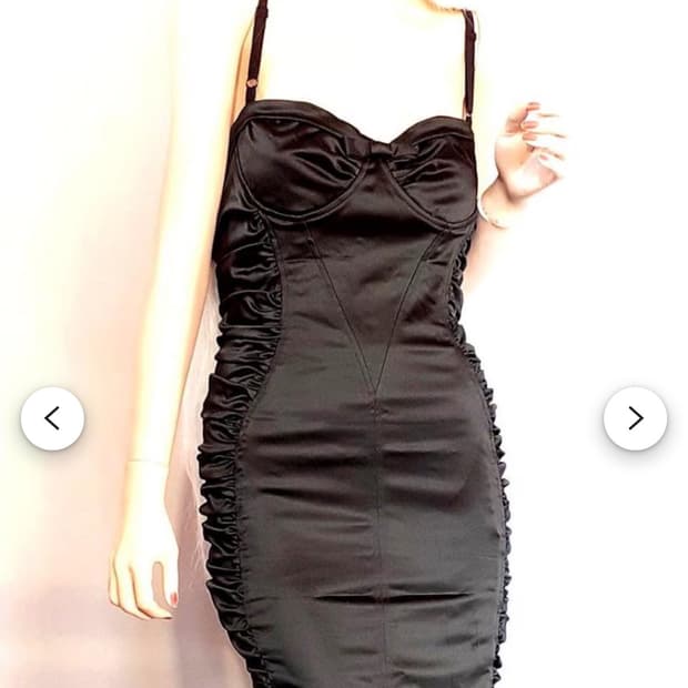 돌체앤가바나 블랙 새틴 셔링 미디 원피스