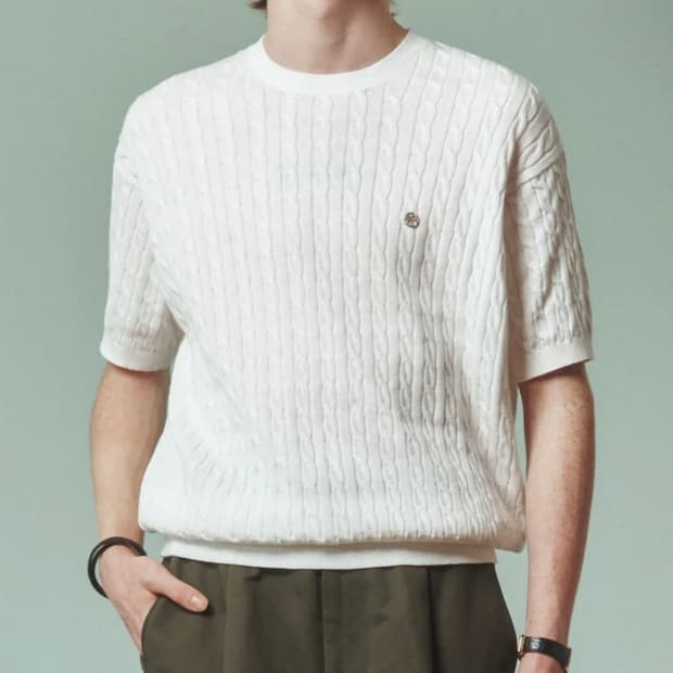 (XL)메르고 케이블 라운드넥 반팔 니트 