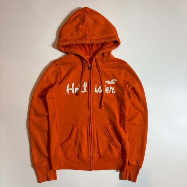 홀리스터 로고 자수 오렌지 후드집업