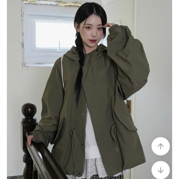 바이너리원 롬비 후드 야상점퍼 카키