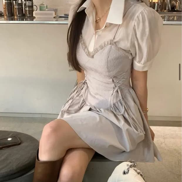 클라우드이모션 하우스 오브 자카드 원피스 미니 코토리베이지+블라우스 세트