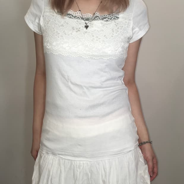 jpn vintage 아이보리 레이스 반팔 티셔츠