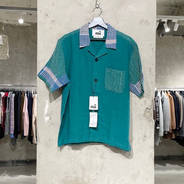 mii 그린 사시코 패치워크 린넨 하프 셔츠