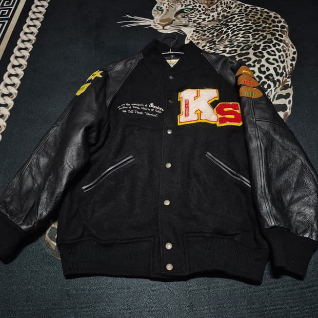 90's Bourbon House 빈티지 울 레더 바시티 자켓 L