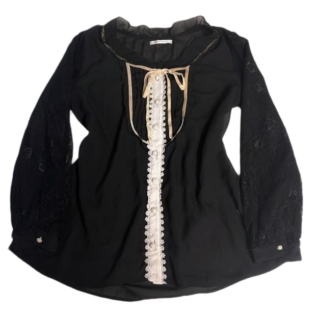 일본 히메갸루 엑시즈팜 axes femme 블랙 시스루 리본 블라우스