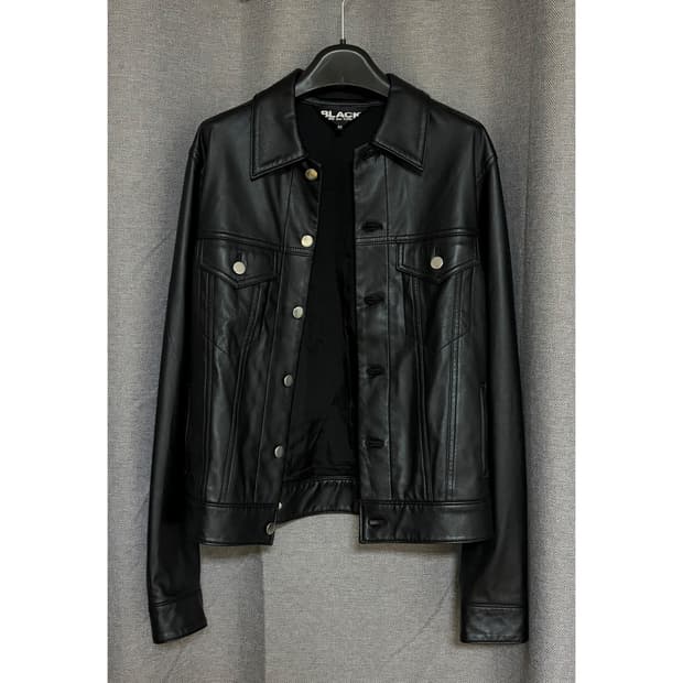 꼼데가르송 블랙 레더 트러커 자켓