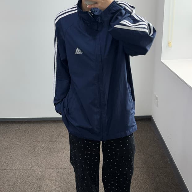 Adidas 아디다스 삼각로고 네이비 바람막이 후드집업