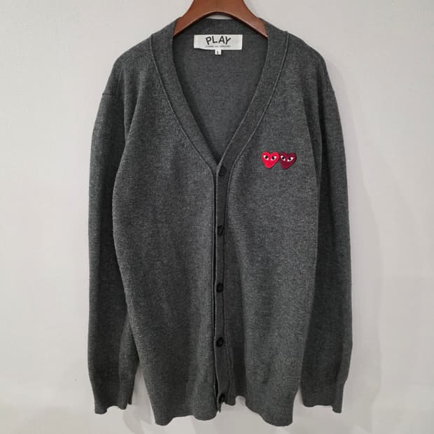 꼼데가르송 더블 하트 가디건 그레이 L