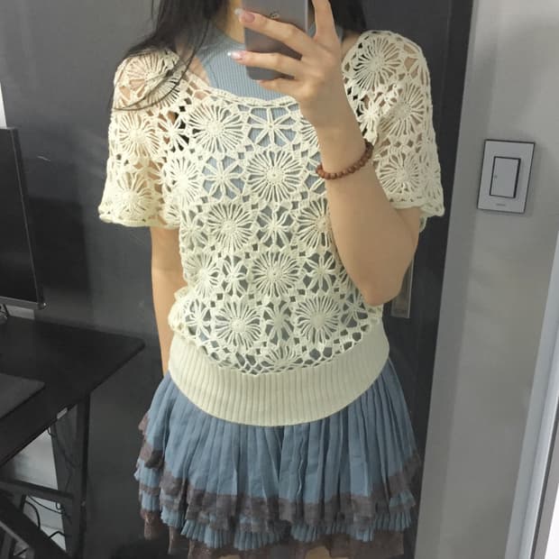 Forever21  레이스 플라워 패턴 레이어드 반팔