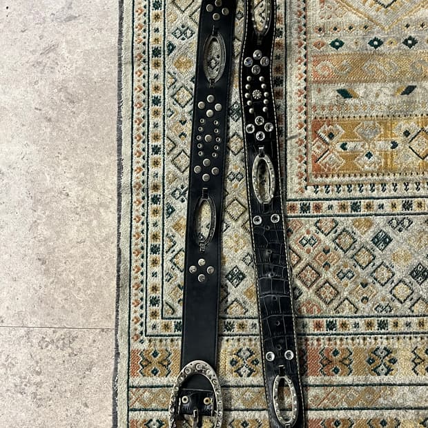 빈티지 라인스톤 가죽 벨트 블랙 #csz1962