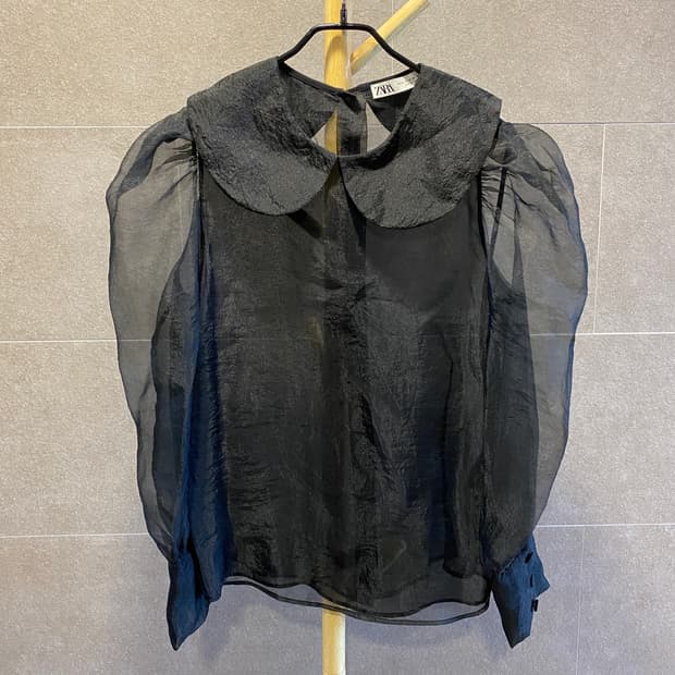 ZARA 자라 오간자 볼륨 시스루 블라우스