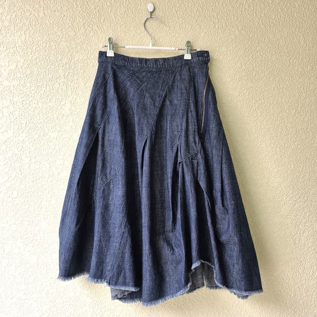 라임 비대칭주름 데님스커트