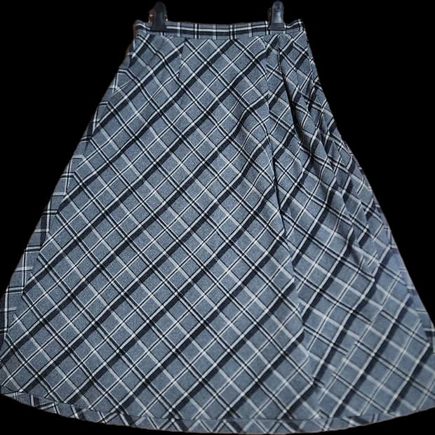 로라애슐리 그레이 패턴 체크 롱스커트