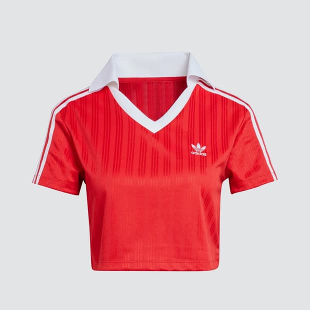 1번 착용) 아디다스 크롭 브이넥 반팔 셔츠 M