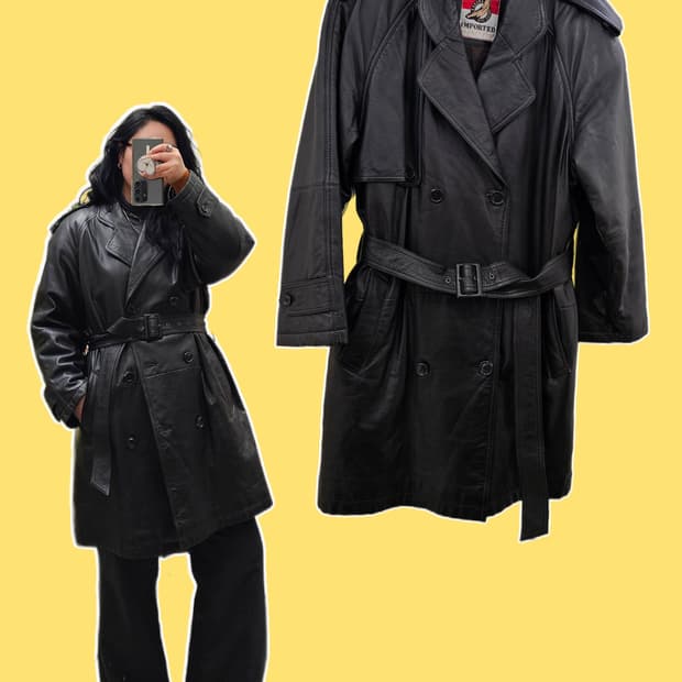 80's Banana Republic 벨티드 더블 트렌치 램스킨 미들자켓