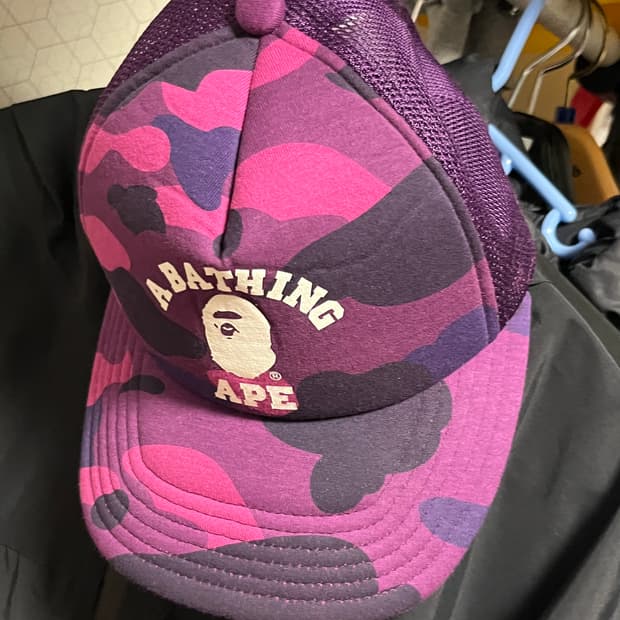 베이프 퍼플 카모 매쉬 캡