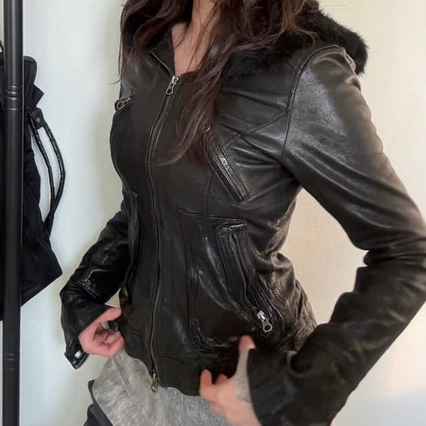 SYSTEMATIC 시스테마틱 퍼 트리밍 후드 레더 자켓