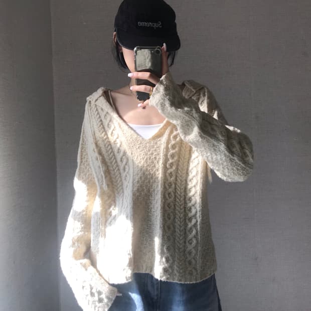 폴로 루즈핏 니트 후디