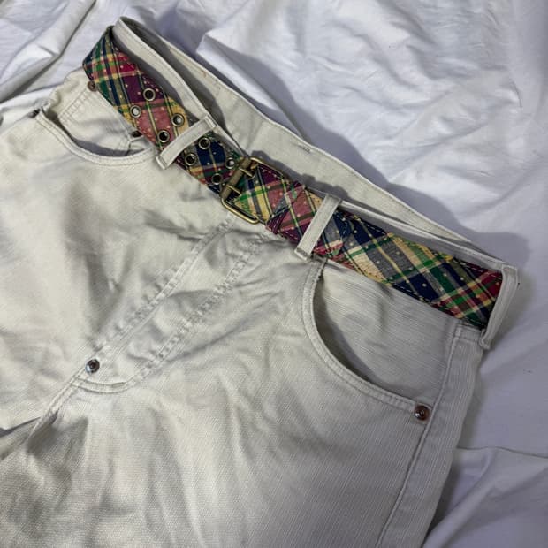 빈티지 도트 체크 패턴 벨트