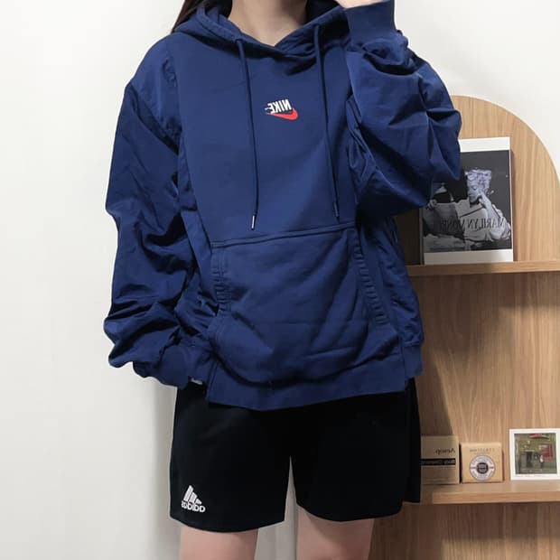 [정품] 나이키 네이비 하이브리드 뒷빅로고 후드티 [ M ]