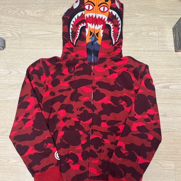 베이프 더블 타이거 샤크 후드집업 레드 L