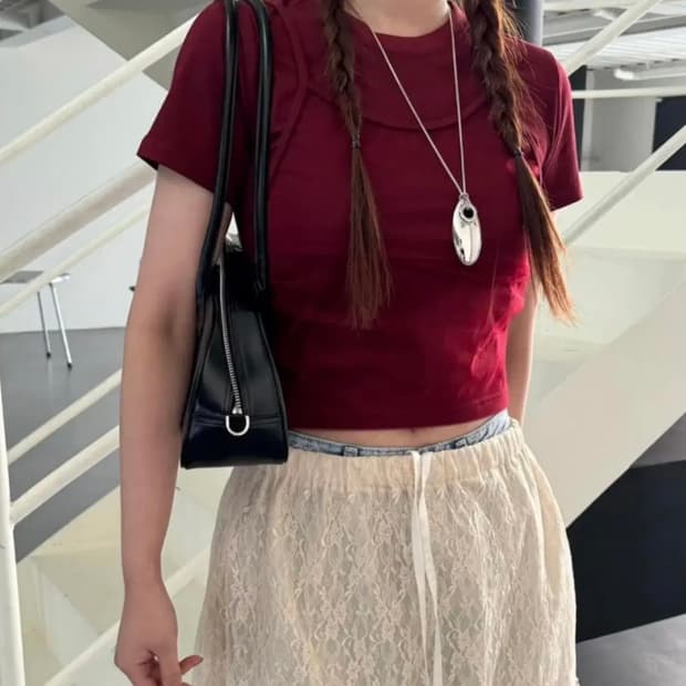 에그이즈 매쉬 레이어링 크롭 티셔츠