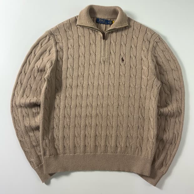 Polo  폴로 랄프로렌 신형 자수 코튼 베이지 반집업 니트