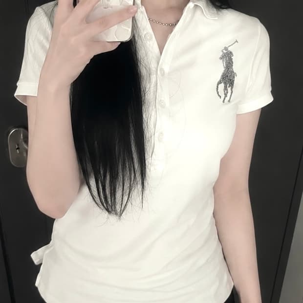 슬림핏 폴로 빅포니 실버큐빅 카라 반팔 화이트