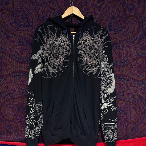 오리엔탈  뱀자수x사무라이 문양 후드집업자켓