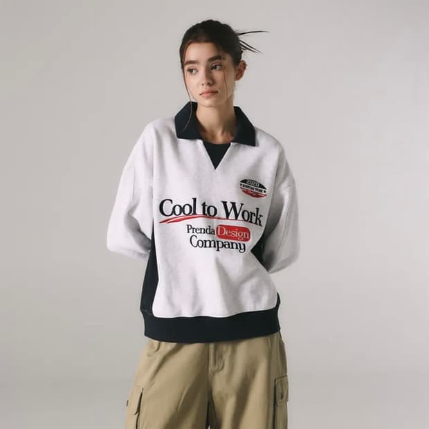 프렌다 기모 맨투맨 COMBINATION COOL TO WORK 그레이