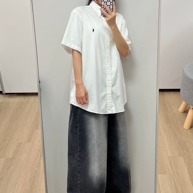 폴로 랄프로렌 네이비 포니 화이트 반팔 셔츠 남방