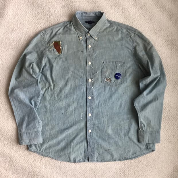 90‘s lands’end 샴브레이 보로 리페어 셔츠