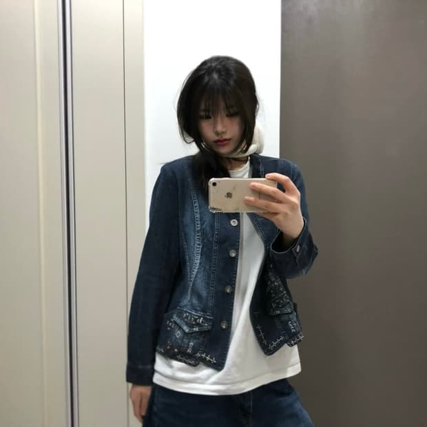 빈티지 자수 청자켓