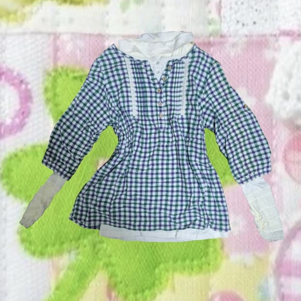 빈티지 모리걸 아오이유우 체크 패턴 블라우스 셔츠 목폴라 세트 레이스