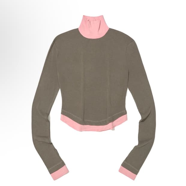 새상품 파르티멘토 우먼 더블 레이어드 하이넥 티 목폴라 긴팔 티 핑크 그