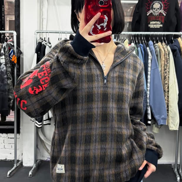 히스테릭 글래머 체크패턴 울 하프집업 