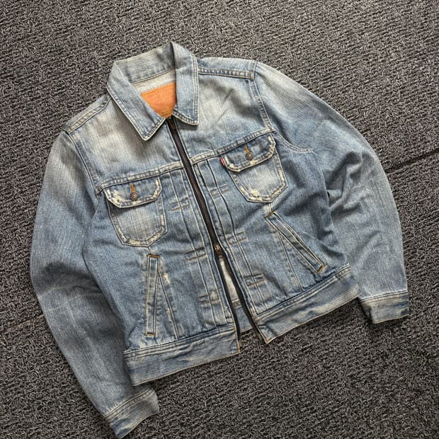 리바이스 USA 오리지널 투웨이 집업 워싱 데님 트러커 자켓 2240