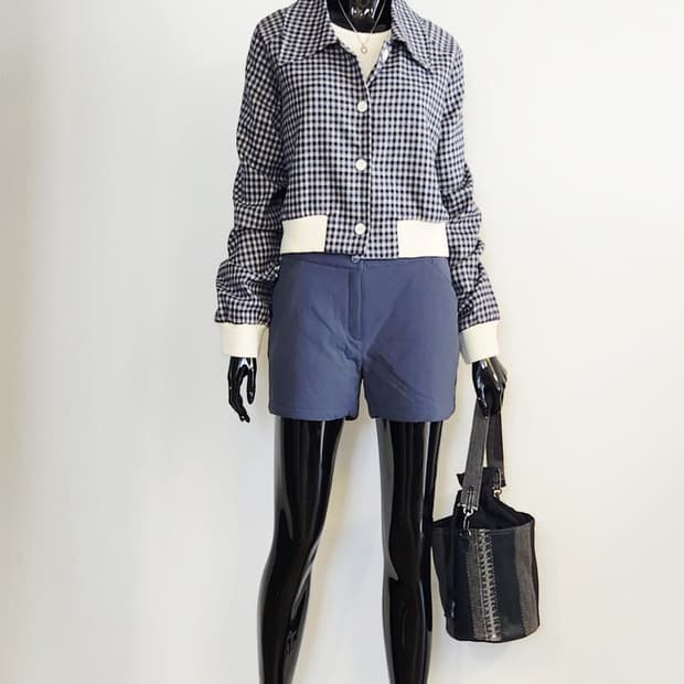 깅엄체크 크롭 자켓 