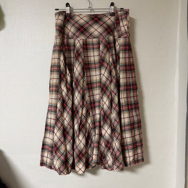 빈티지 체크 패턴 플레어 롱 스커트 