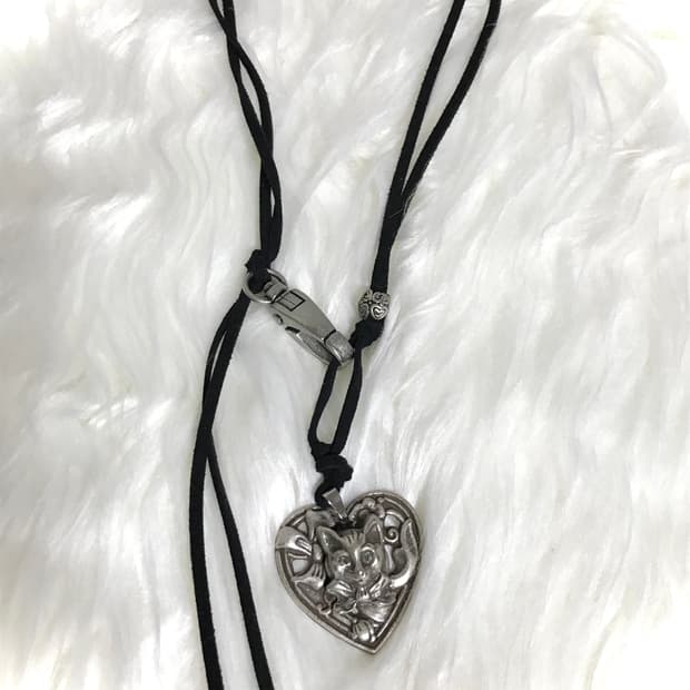 빈티지 엔틱 고양이 스웨이드 끈 길이조절 목걸이