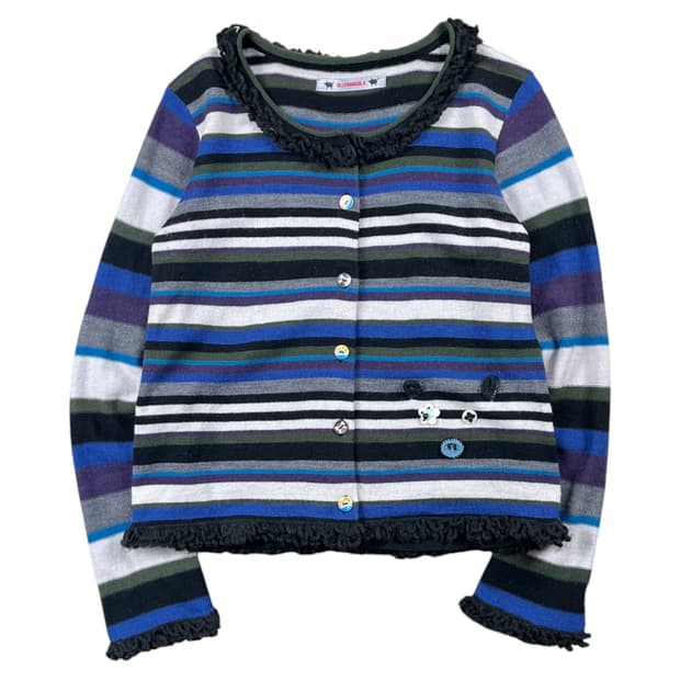 Vintage 셔링 디테일 스트라이프 가디건