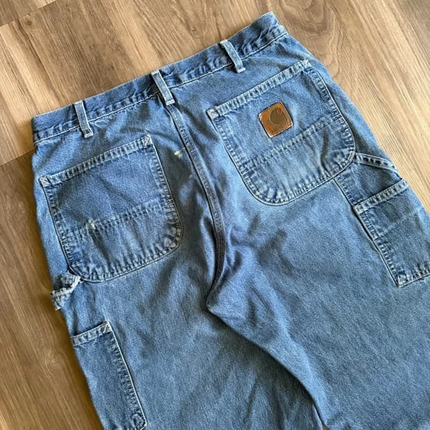 칼하트 워시드 데님 로거 팬츠 중청 오리지널 던가리 핏
