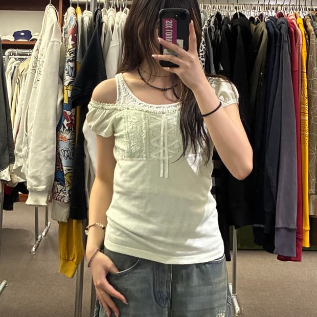 M)Cecil McBEE vintage 민트 큐빅 레이스 퍼플 탑