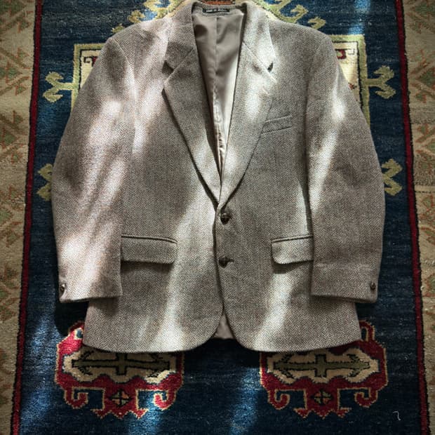 90s 헤리스트위드 그린우즈 헤링본 울 블레이저