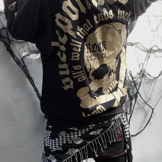 *rare* 00s JPN 펑크 글리터 스컬 프린팅 후드집업