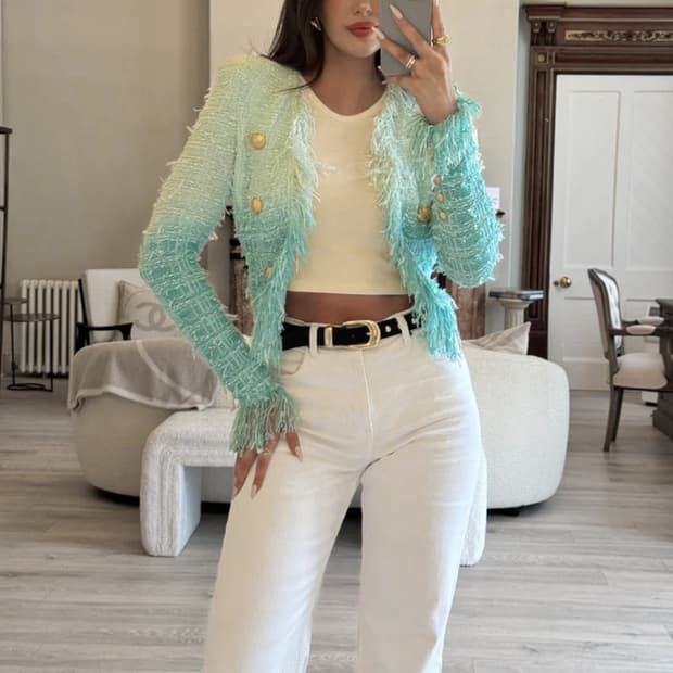 발망 프린지 타이다이 트위드 자켓