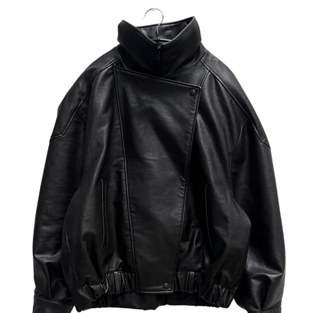 (새상품급) 25SS시스템 오버사이즈 레더 밴딩 자켓 다크브라운