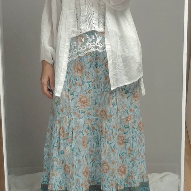 소프트 민트 플라워 스커트