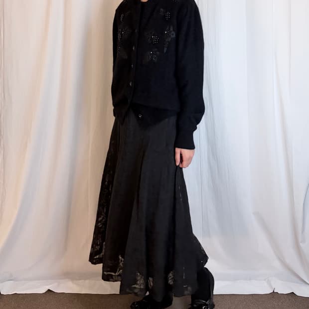 Beaded Angora Cardigan - Black